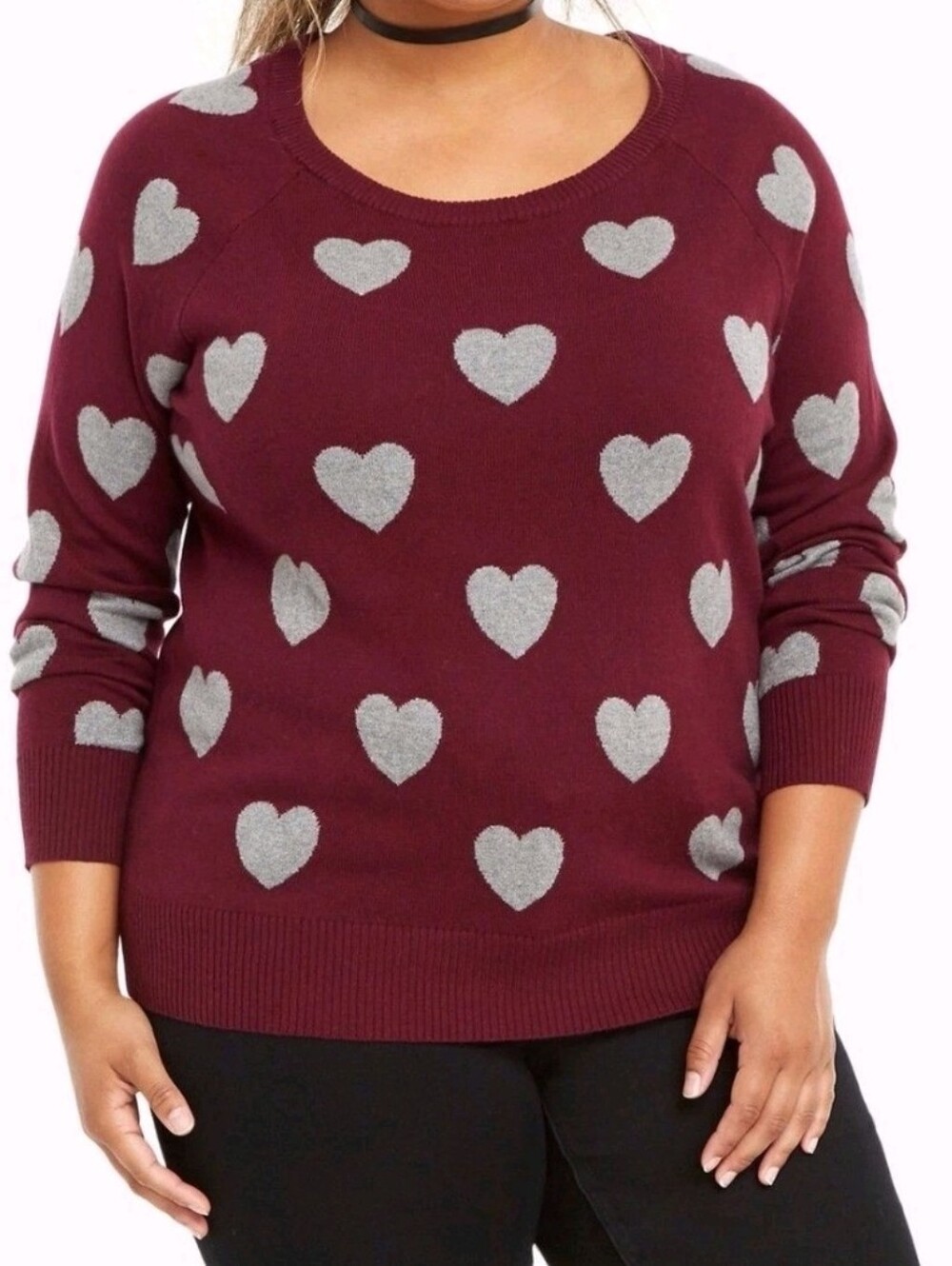 torrid Burgundy Sweater with Silver Heart Motif